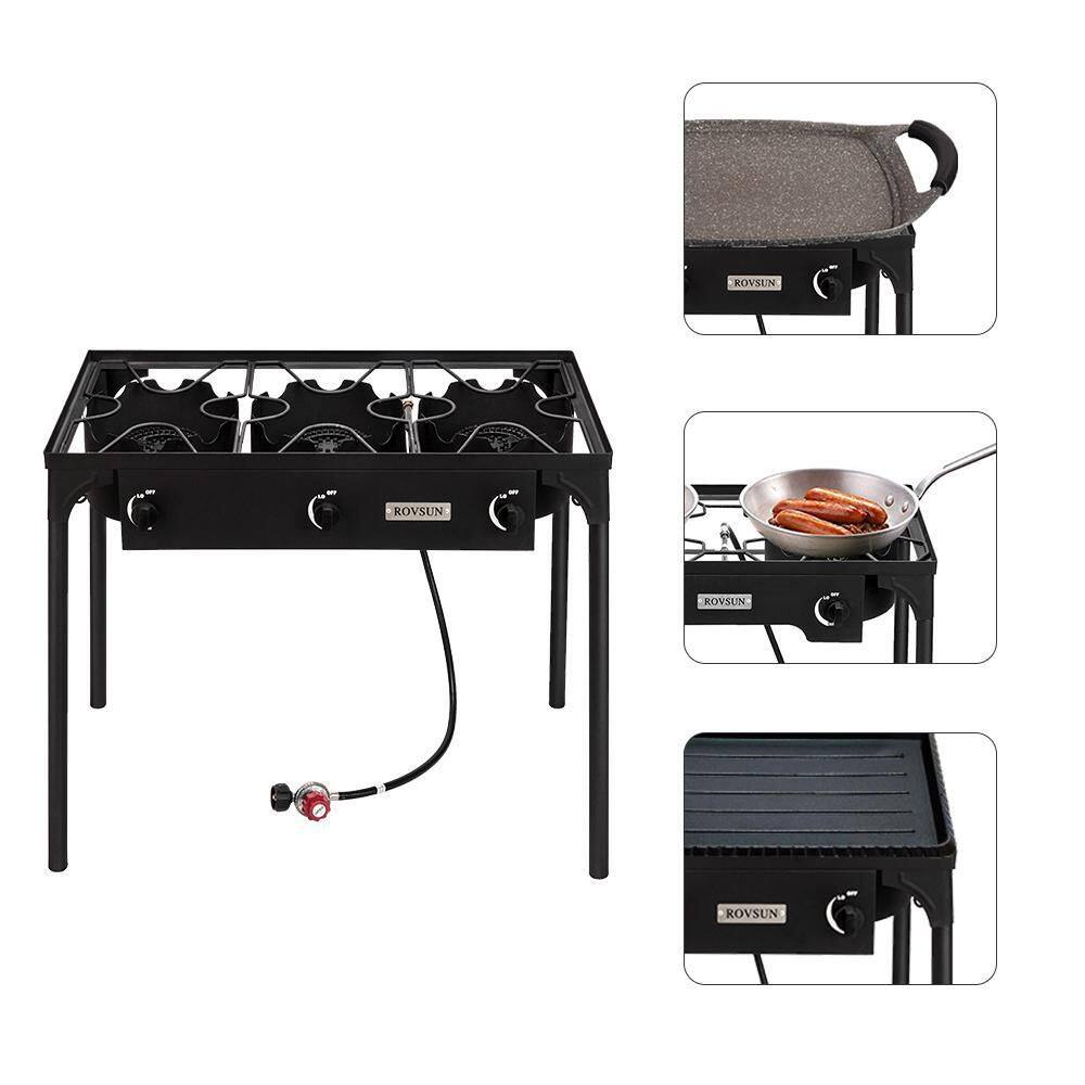 ROVSUN 3 Burner High Pressure Outdoor Camping Burner 225000 BTU Propane Gas Stove burnerG27000142