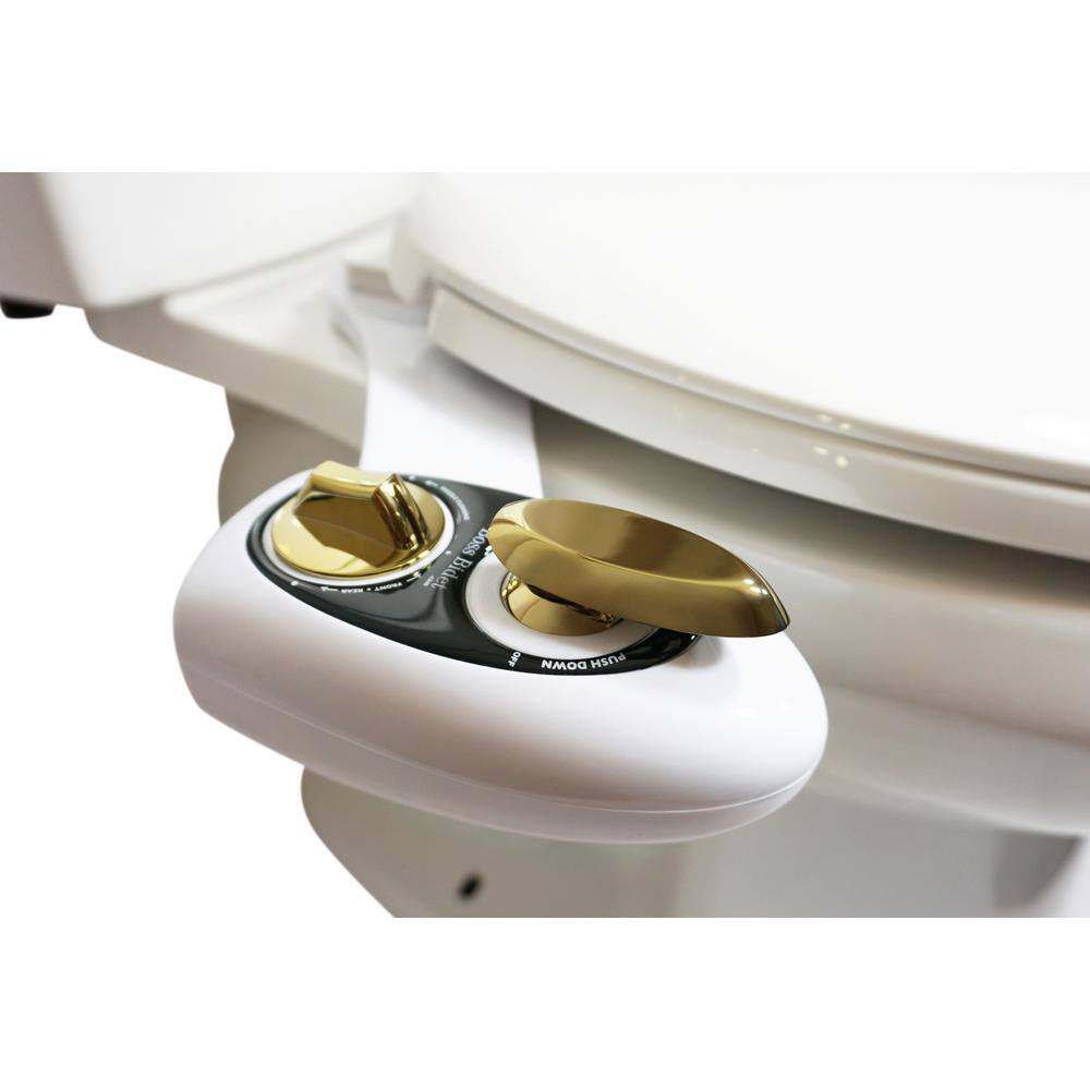 Boss Bidet Non-Electric Bold Toilet Bidet Attachment Water Sprayer Dual Nozzle White and Gold Boss Bidet Bold White  Gold