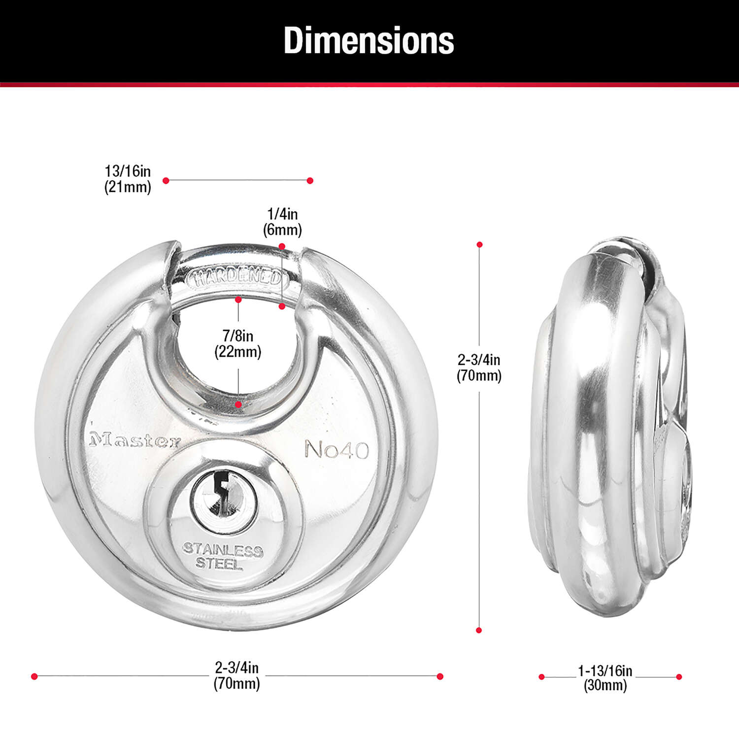 Master Lock 2-3/4 in. H X 2-3/4 in. W Stainless Steel 4-Pin Cylinder Disk Padlock