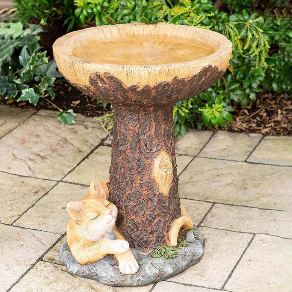 CUTICATE Bird Baths for Outdoors Resin Bird Bath Bowl with Pedestal Cat Trunk Statue Sculpture Ornament for Garden Yard Lawn Decor