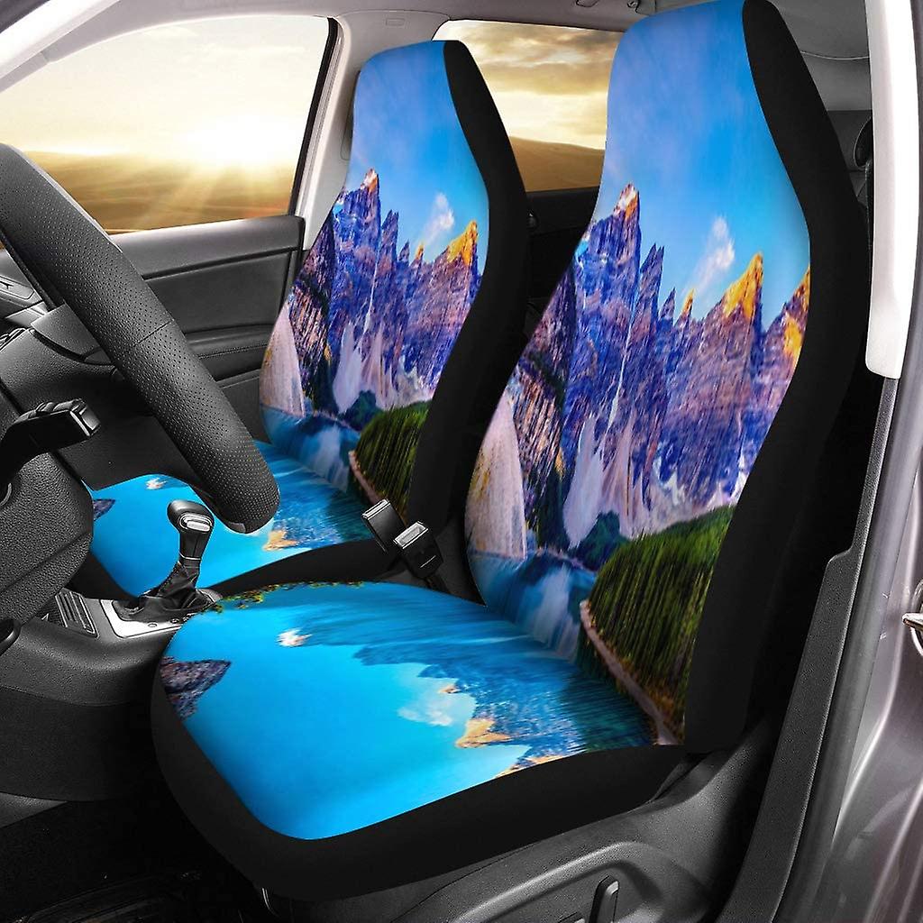 Set Of 2 Car Seat Covers Blue Water Mountains Universal Auto Front Seats Protector Fits For Car，suv Sedan，truck