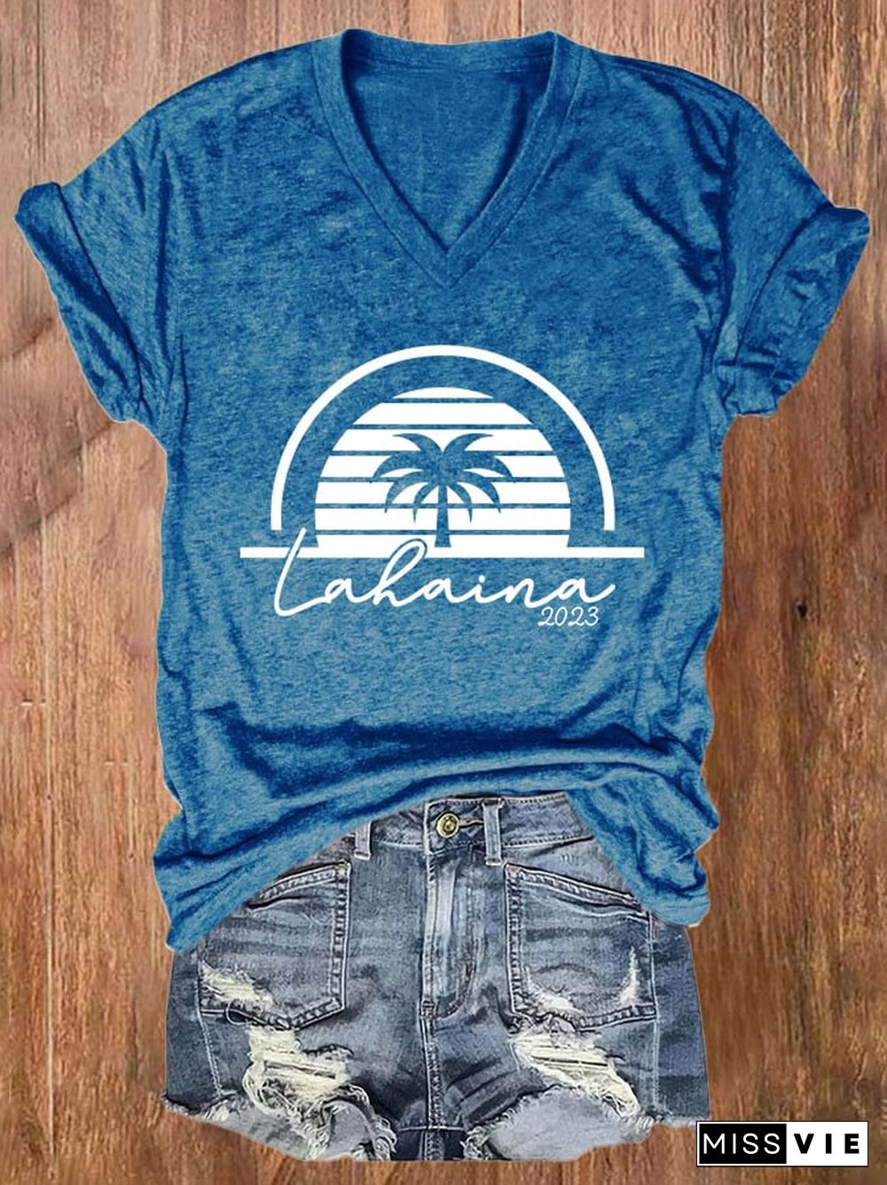 V-neck Retro Lahaina 2023 Maui Strong Print T-Shirt