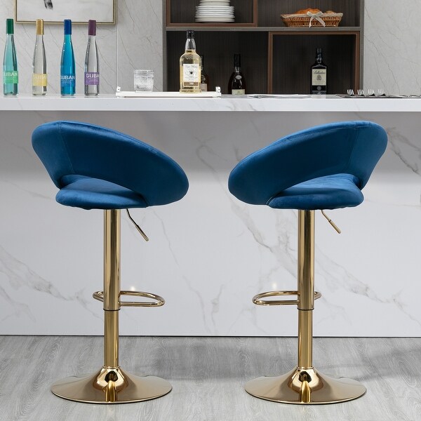 Set of 2 Elegant Velvet Adjustable Modern Dining Chairs， Swivel Bar Stools