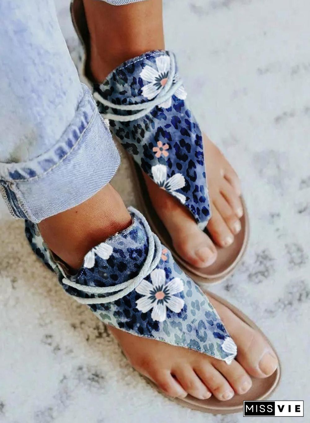 Fashion Open Toed Flower Printed Slipper