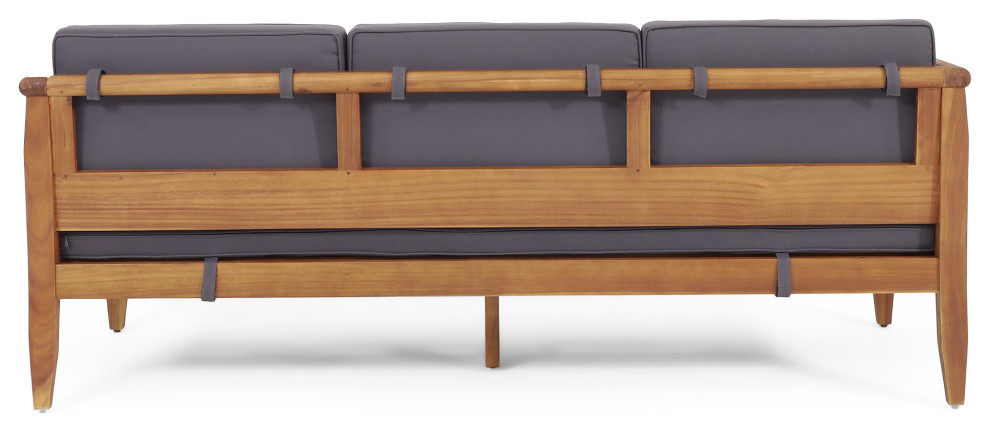 Bianca Outdoor Mid Century Modern Acacia Wood 3 Seater Sofa  Teak/Dark Gray   Midcentury   Outdoor Sofas   by GDFStudio  Houzz