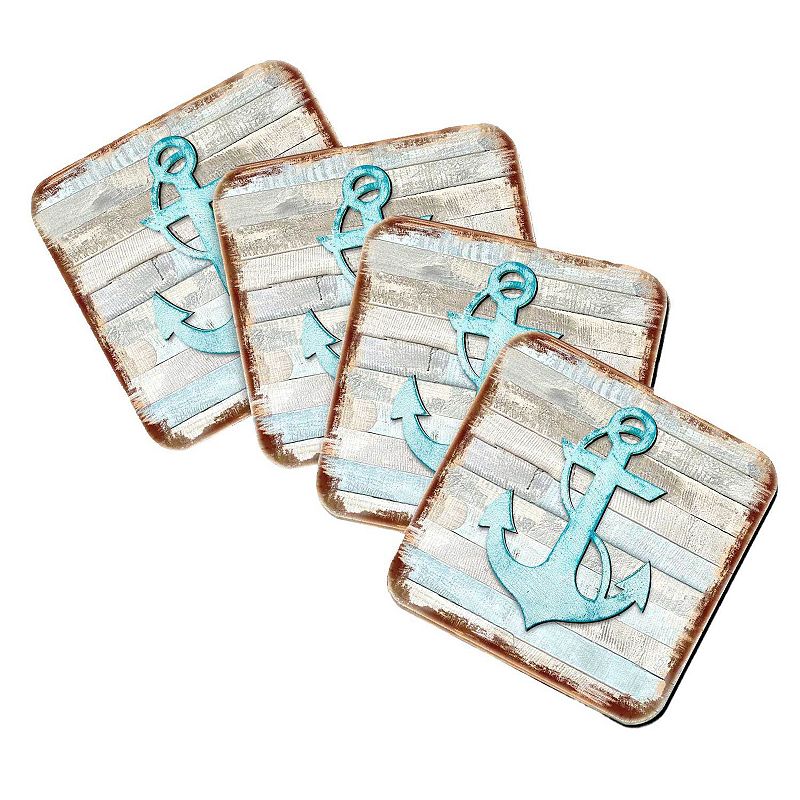 Anchor Coastal Wooden Cork Coasters Gift Set of 4 by Nature Wonders