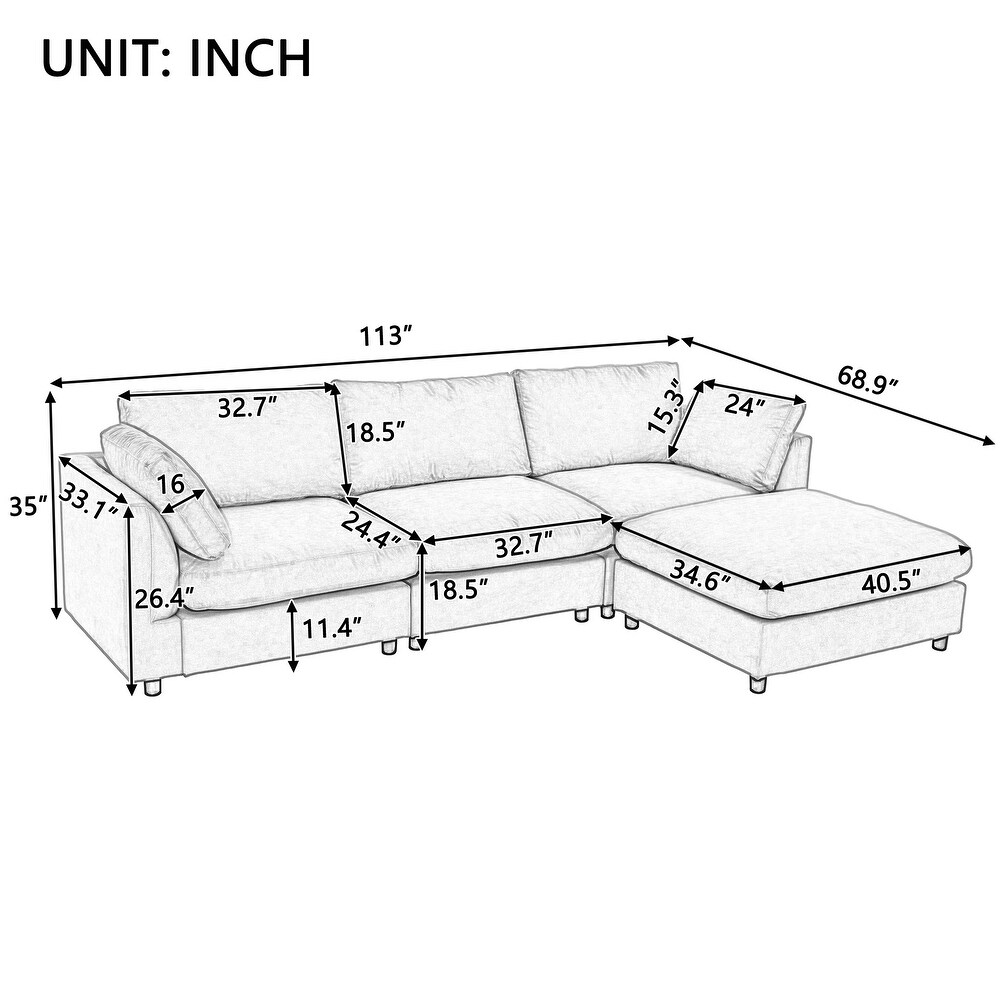 Beige Convertible Chaise Sofa L shape Sectional Sofa with Ottomans