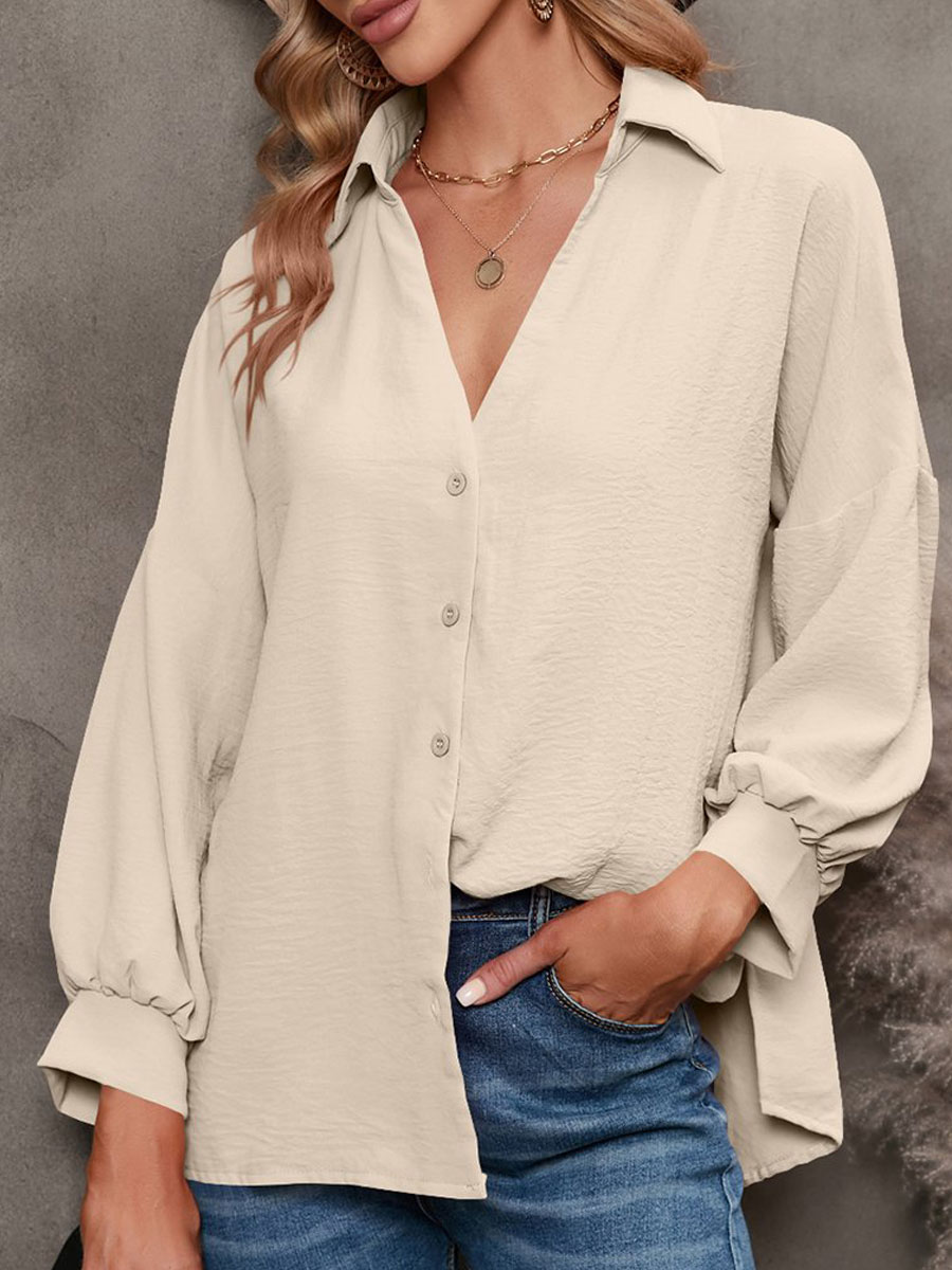 Casual Loose Solid Color Long Sleeve Blouse