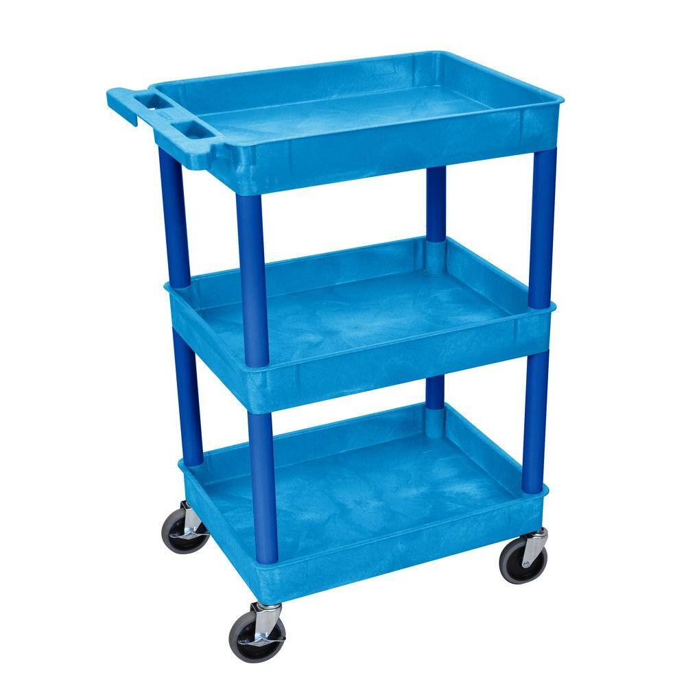 H Wilson 18 in. x 24 in. 3-Tub Shelf Utility Cart Blue BUSTC111BU