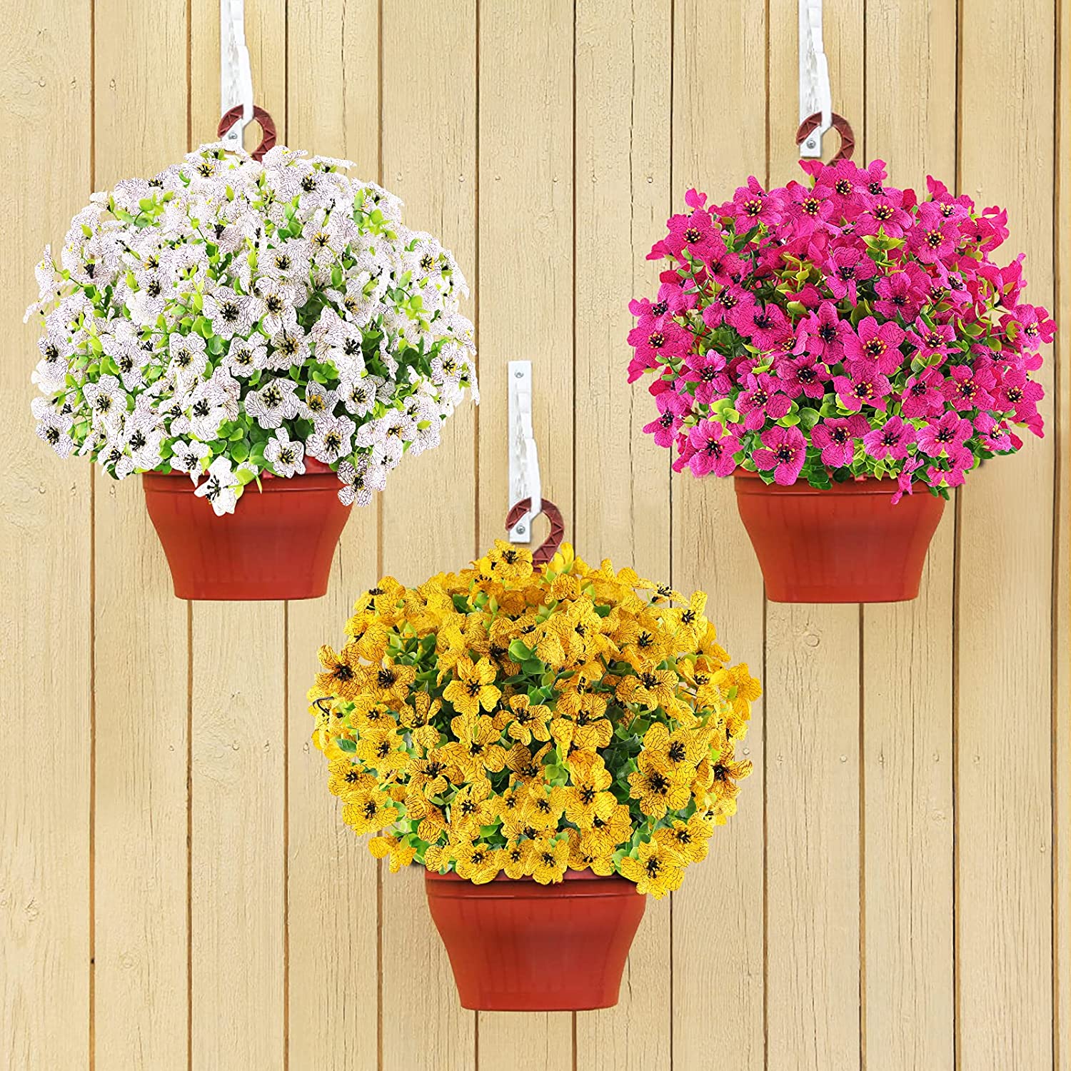 GRNSHTS 6 Bundles Artificial Flowers UV Resistant Fake Plants Outdoor Faux Plastic Flowers Garden Window Box Porch Home Decor (White)