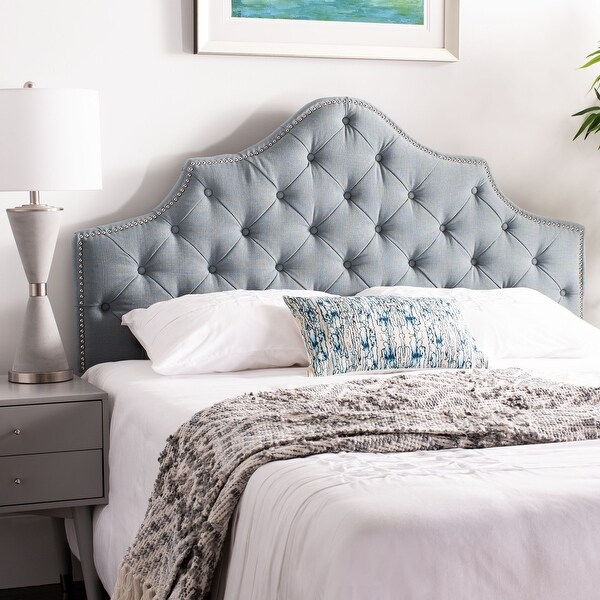 SAFAVIEH Arebelle Sky Blue Upholstered Tufted Headboard - Silver Nailhead (Queen) - - 9989379