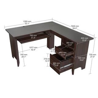 Inval 53.1 in. Espresso Wengue L-Shaped 2 -Drawer Computer Desk with Keyboard Tray ET-3815