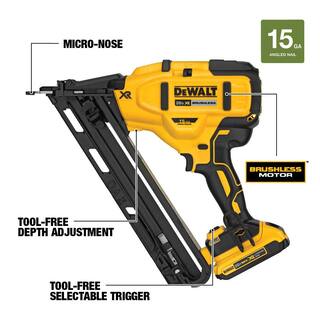 DW 20V MAX XR Lithium-Ion Cordless 15-Gauge Finish Nailer Kit and 2 in. x 15-Gauge Angled Finish Nails (2500 Pieces) DCN650D1W200-2