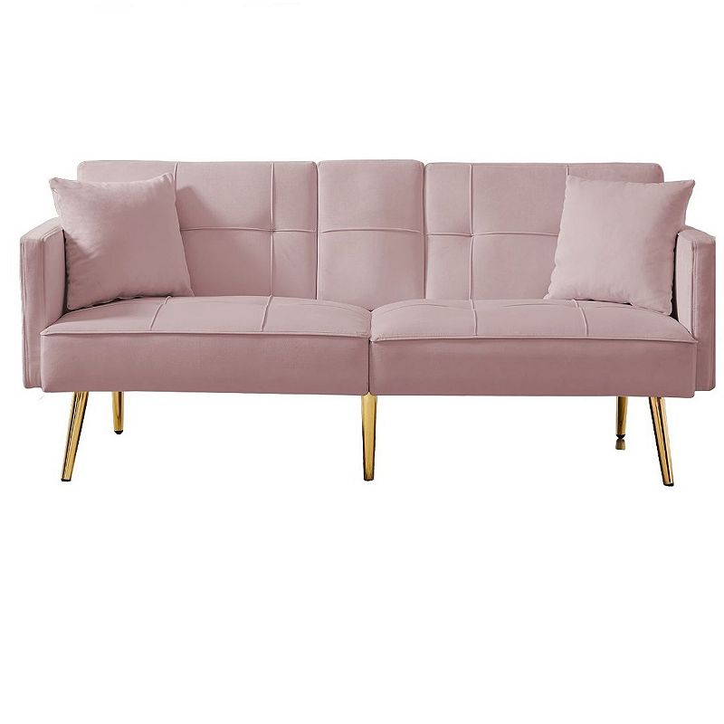 F.c Design Velvet Futon Sofa Bed With Gold Metal Legs - Luxurious And Versatile Seating Solution