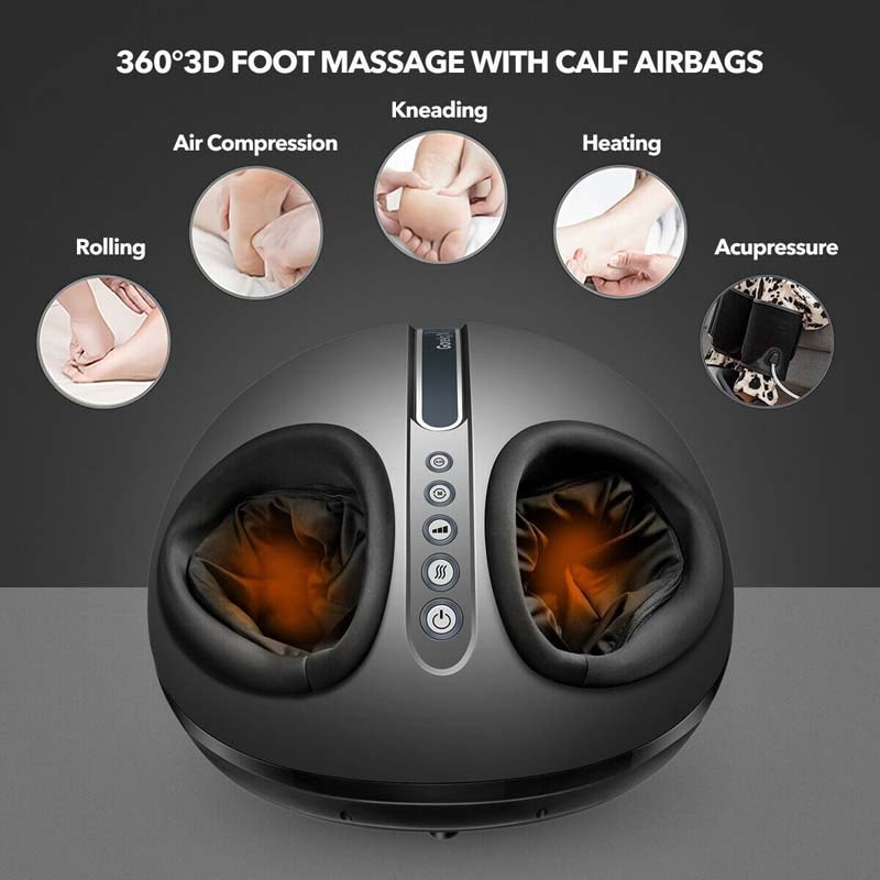 Foot Calf Massage Machine with Heat and Calf Air Bag, Electric Foot Massager with Shiatsu, Air compression, Rolling Modes