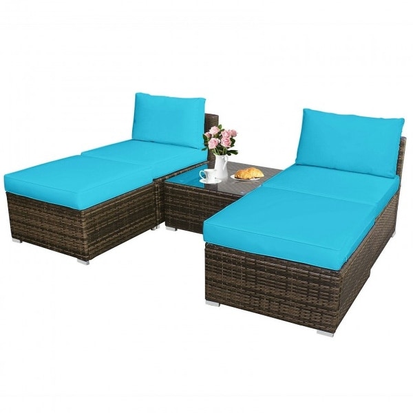 5 Pieces Wicker Lounge Chair Set with Washable Zippered Cushions