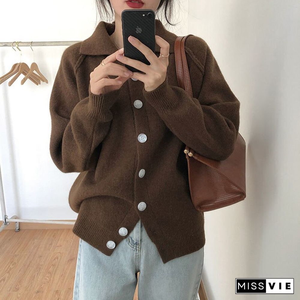 Cardigans For Women Korean Fashion Knitted Sweater Turn-Down Collar Thick Sweaters Vintage Button-Down Women Autumn Jacket