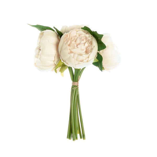 5 Flower Head Beige Peony Bouquet Artificial Silk Peonies Spray