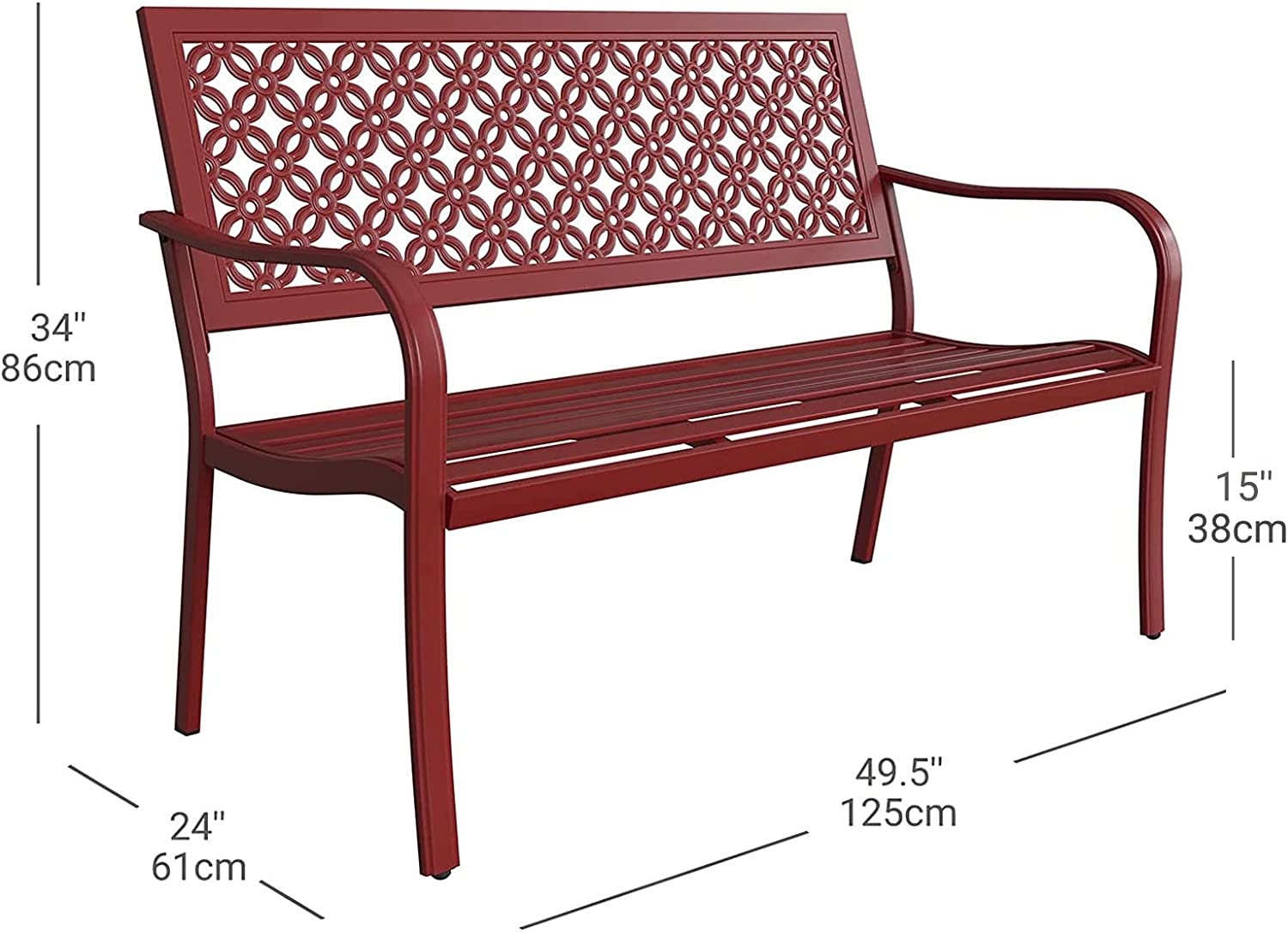 Grand Patio Garden Bench with Anti-Rust Steel Metal Frame,  Seating for 2-3 Person, Cherry Red