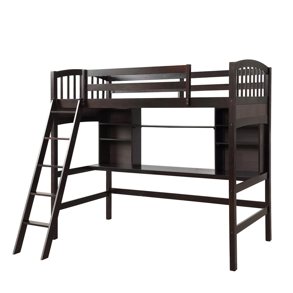 Multifunctional Design Twin size Loft Bed with Storage Shelves  Desk and Ladder