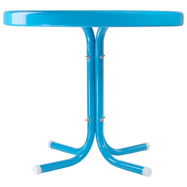 Round Outdoor Retro Steel Tulip Side Table Turquoise Blue