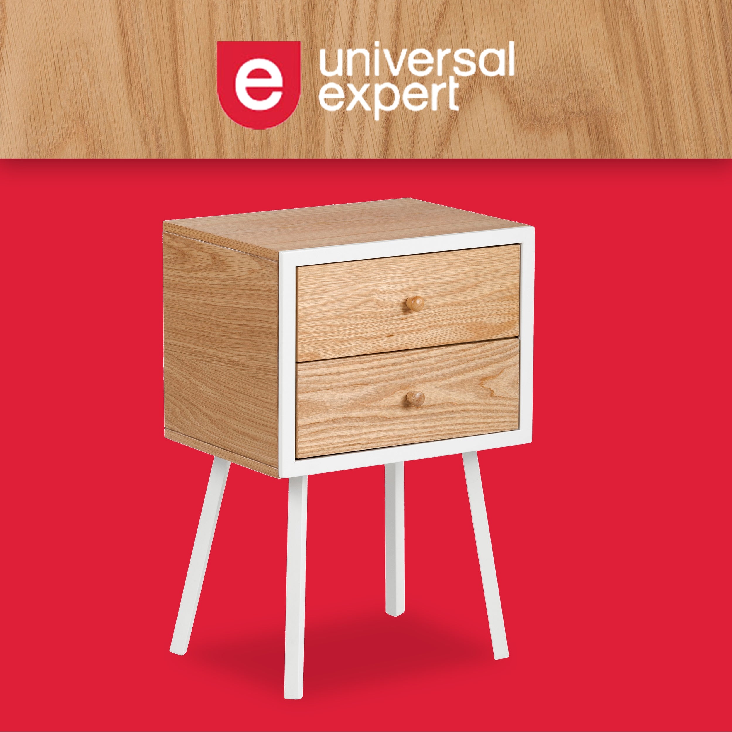 Universal Expert Abacus 2 Drawer Side Table， Modern Oak and White