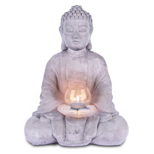14 17 quot cement Composite Meditating Buddha Statue Tealight Candle Holder Gray Rosemead Home amp Garden Inc