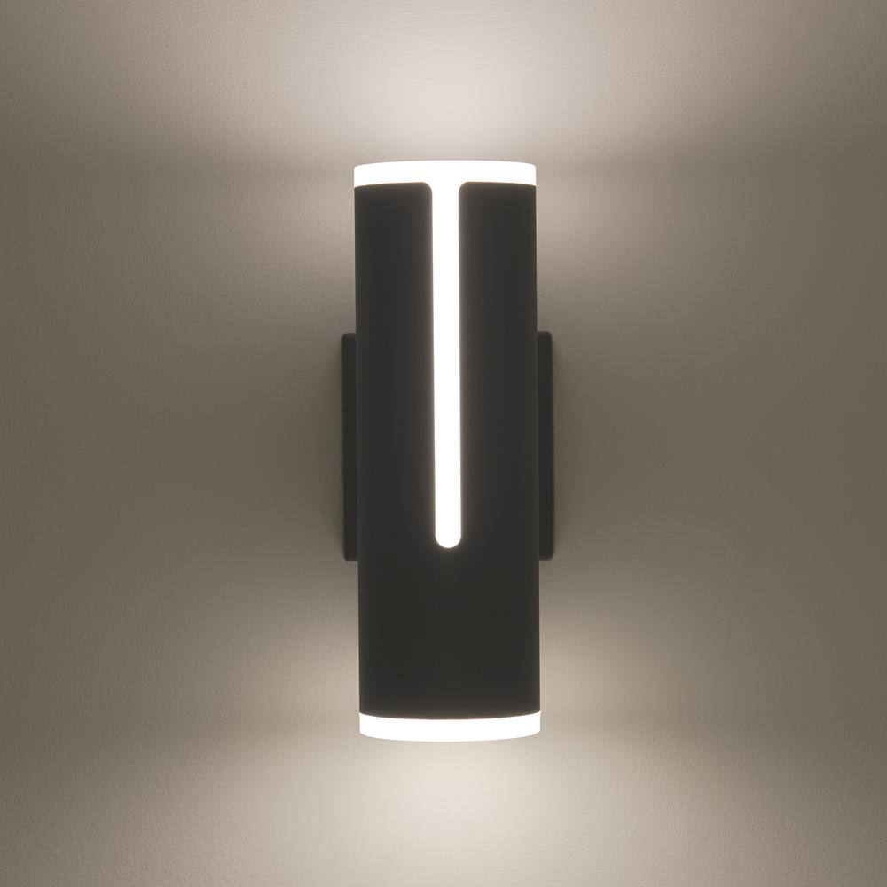 Artika Linea Black Modern Dusk to Dawn Integrated LED Outdoor Hardwired Garage and Porch Light Cylinder Sconce OUT-LIN