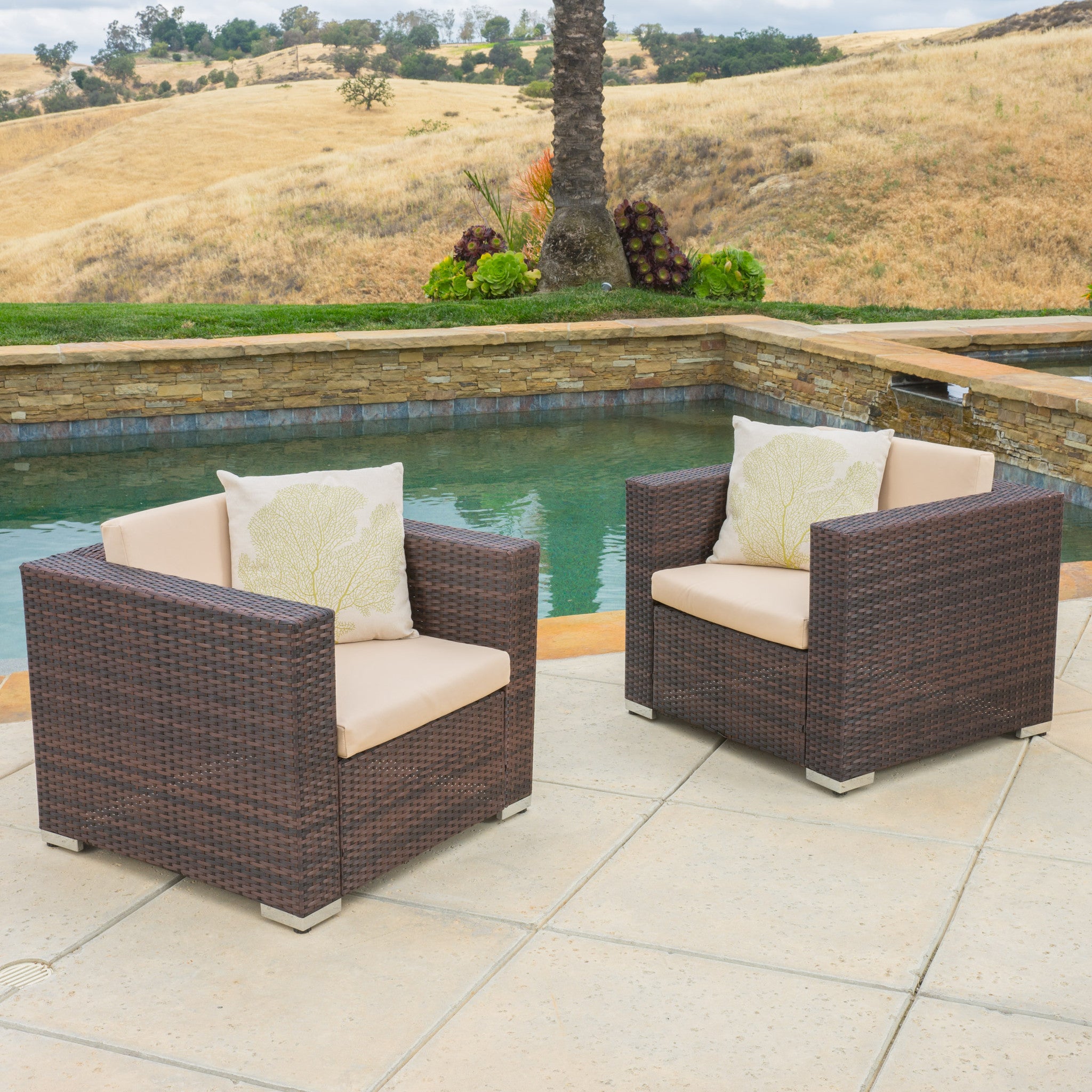 Westlake Outdoor Brown PE Wicker Sofa Club Chairs (Set of 2)