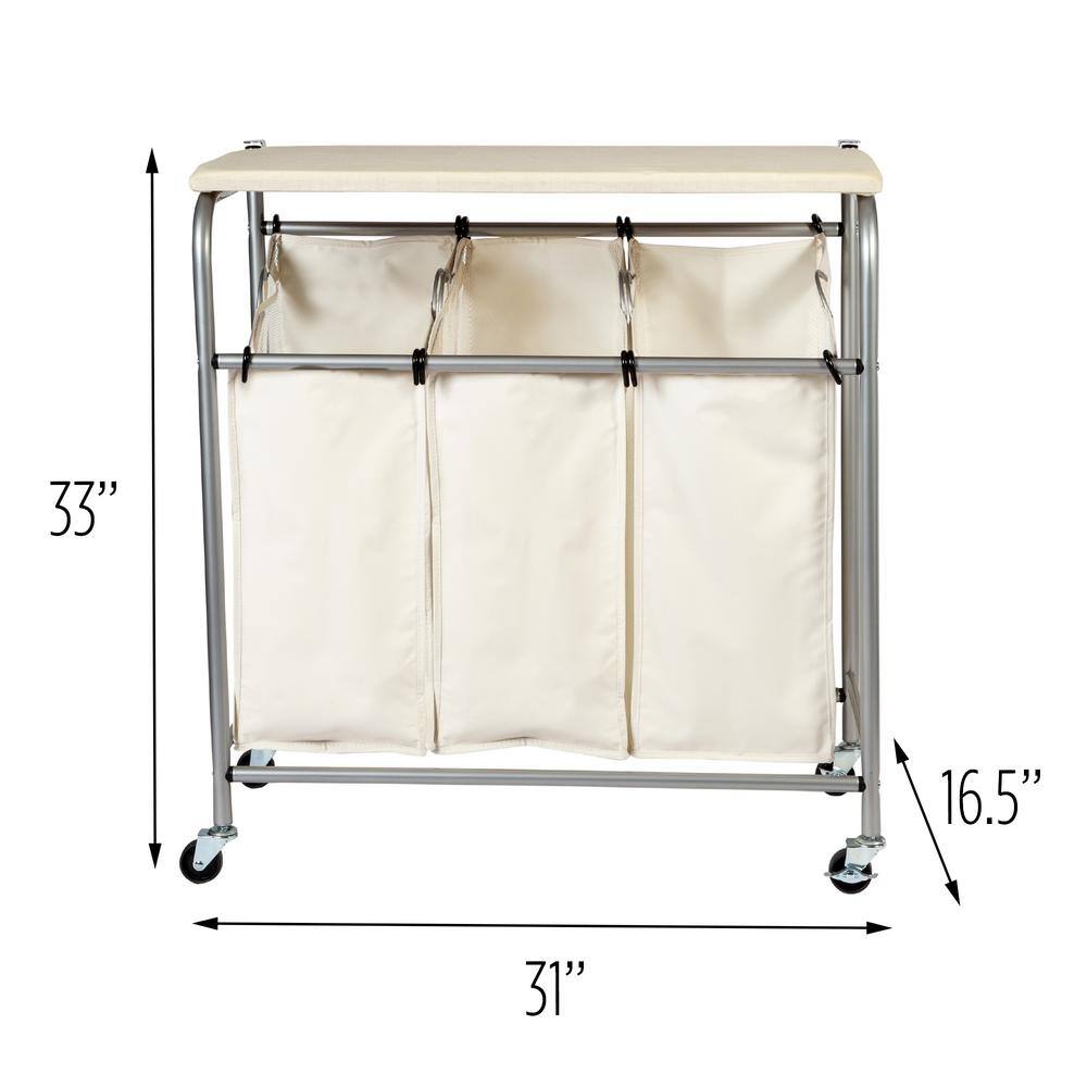 Honey-Can-Do Rolling Laundry Sorter with Ironing Board SRT-01196