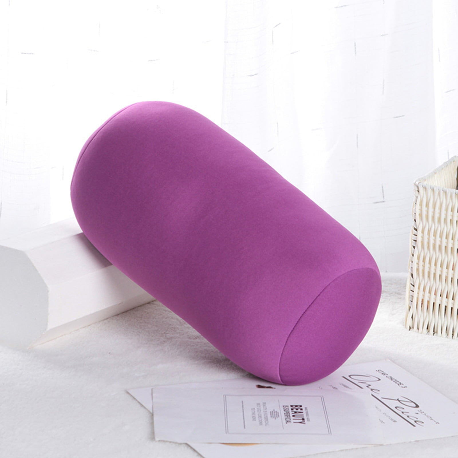 SQUARE CARMEN Cylinder Memory Foam Pillow Roll Cervical Bolster Round Nap Neck Pillow Cushion, Purple