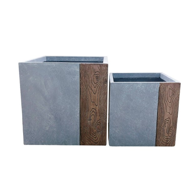 Set Of 2 Kante Lightweight Modern Outdoor Concrete Square Planters Timber Ridge Rosemead Home amp Garden Inc