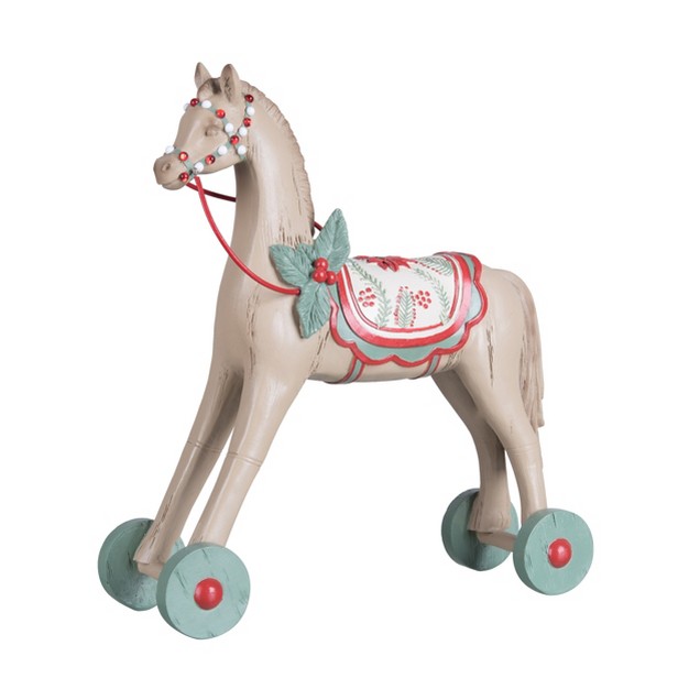 Transpac Resin 14 In Tan Christmas Retro Wheeled Horse Decor