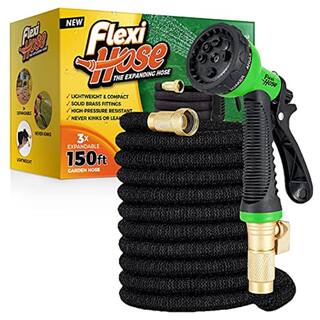 Flexi Hose 34 in x 150 ft. with 8 Function Nozzle Expandable Garden Hose Lightweight and No-Kink Flexible Black 17101