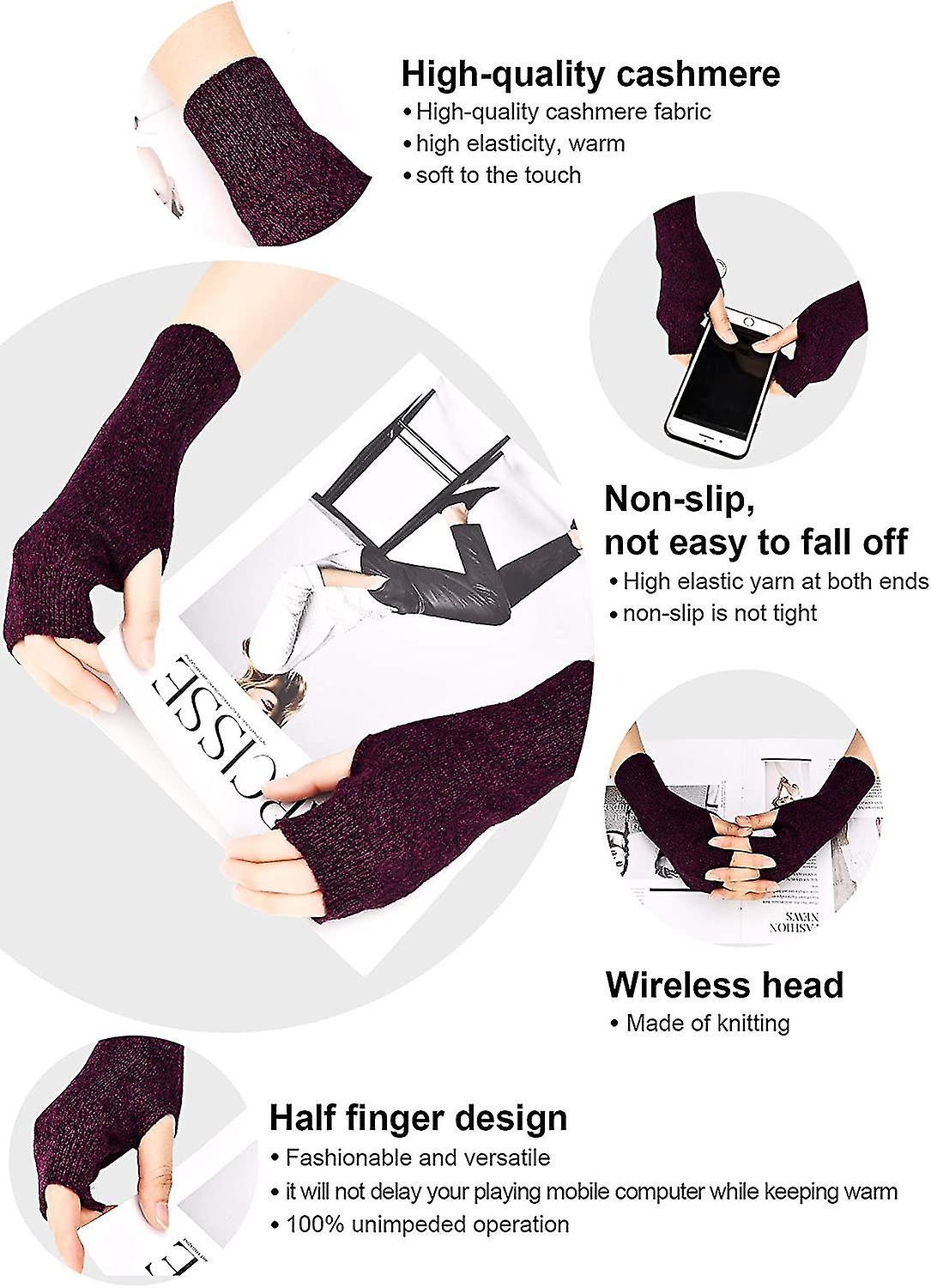 4 Pairs Cashmere Feel Fingerless Gloves With Thumb Hole Warm Gloves For Women And Men