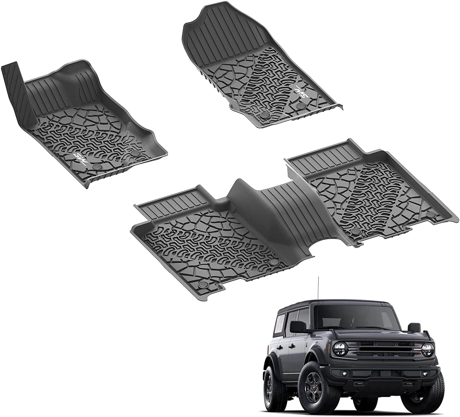 3W Floor Mats Compatible for 2021 2022 2023 Ford Bronco 4 Door TPE All Weather Car Accessories Custom Fit Floor Liner 1st and 2nd Row Full Set Car Mats， Black