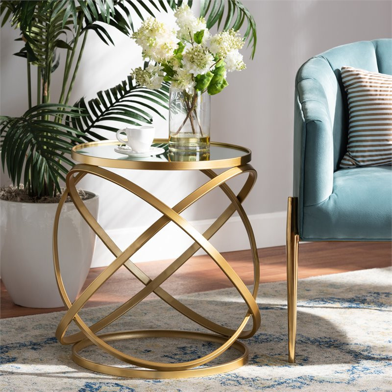 Baxton Studio Glam and Luxe Gold Finished Metal and Mirrored Glass End Table   Side Tables And End Tables   by Dot  ampBo  Houzz