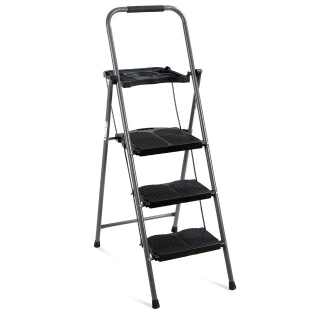 Best Choice Products 3 step Portable Folding Anti slip Steel Ladder W Hand Grip Utility Tray 330lb Capacity