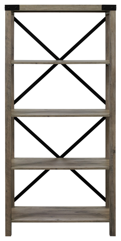 64 quotFarmhouse Metal X Bookcase   Industrial   Bookcases   by Walker Edison  Houzz