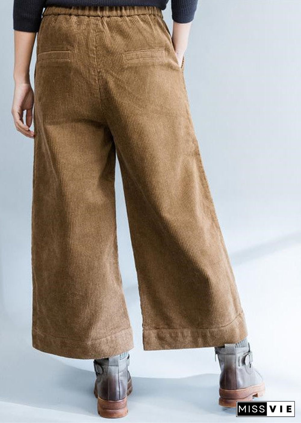 brown stylish warm cotton corduroy wide leg pants vintage casual trousers