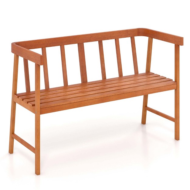 Costway Patio Acacia Wood Bench 2 person Slatted Seat Backrest 800 Lbs Natural Outdoor