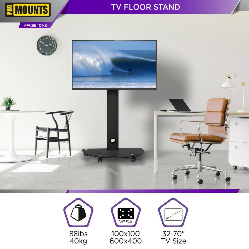 ProMounts Heavy Duty Premium Universal Mobile Swivel TV Mount Portable Floor Stand for 32-70 in. TVs up to 88 lbs. PFCS6401-B