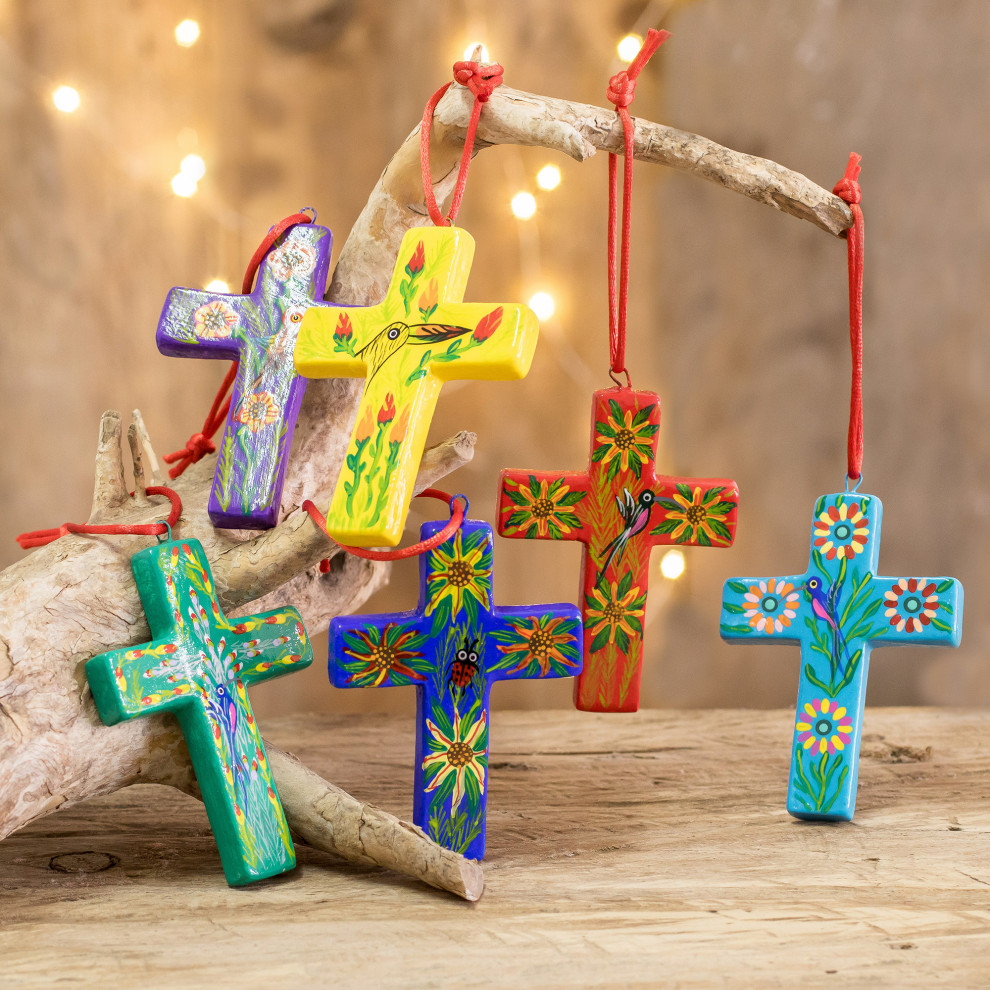 Novica Handmade Floral Crosses Ceramic Ornaments (Set Of 6)   Christmas Ornaments   by NOVICA  Houzz