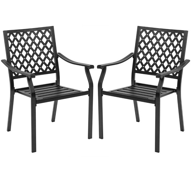 Tangkula 2pcs Stackable Patio Dining Chairs Outdoor Metal Bistro Chairs W Curved Armrests