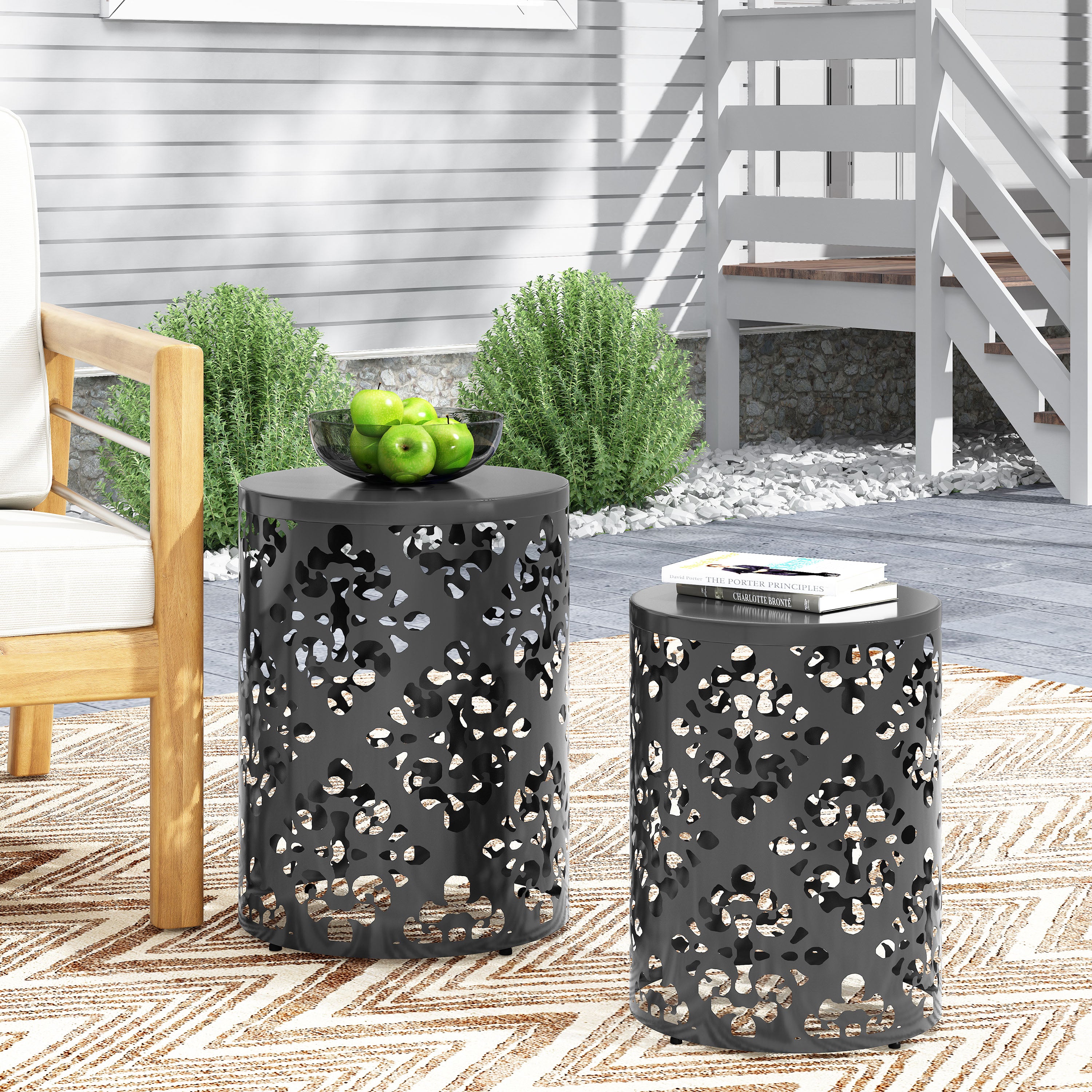 Verdugo Outdoor Metal Side Tables, Set of 2