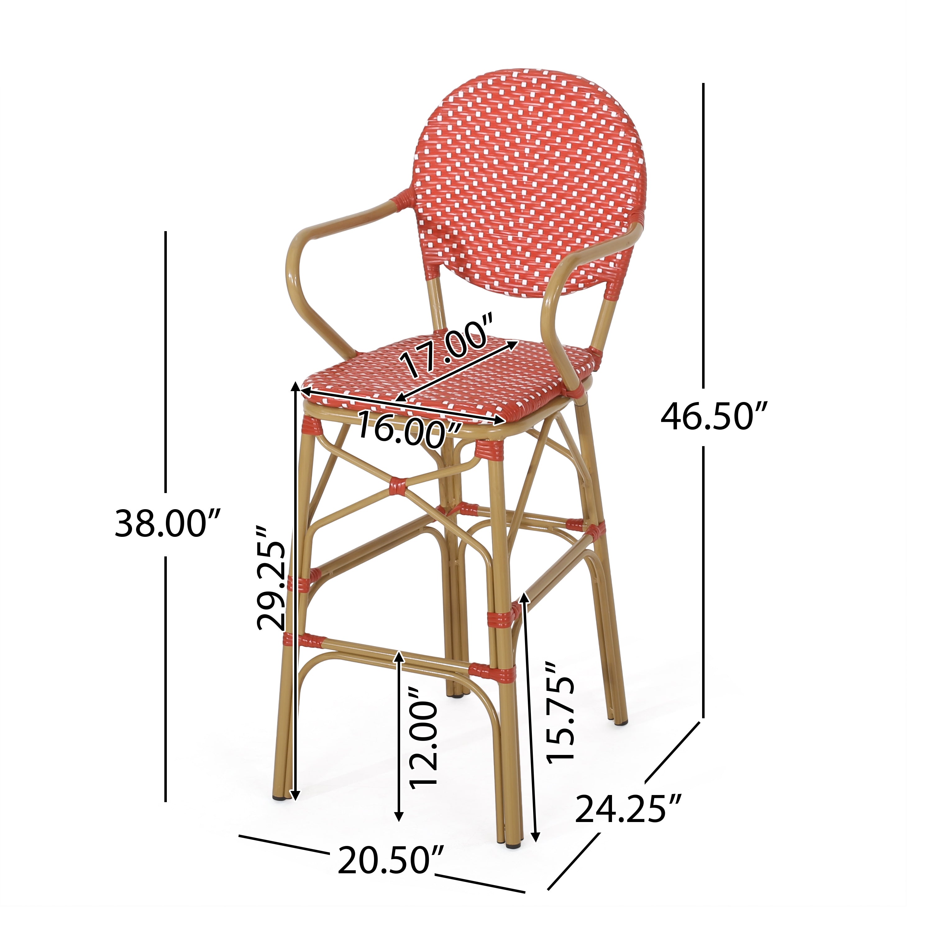 Danberry Outdoor Wicker and Aluminum 29.5 Inch French Barstools, Set of 2