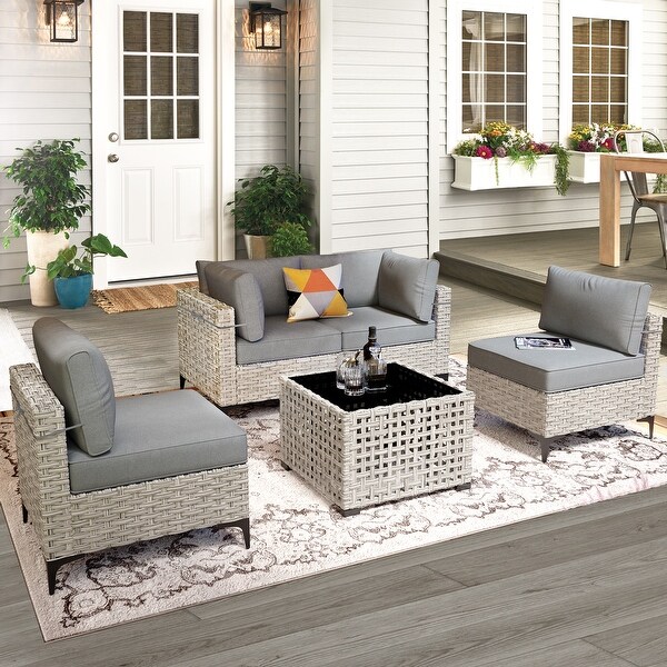 XIZZI 5piece Patio Furniture Wicker Sectional Sofa Set