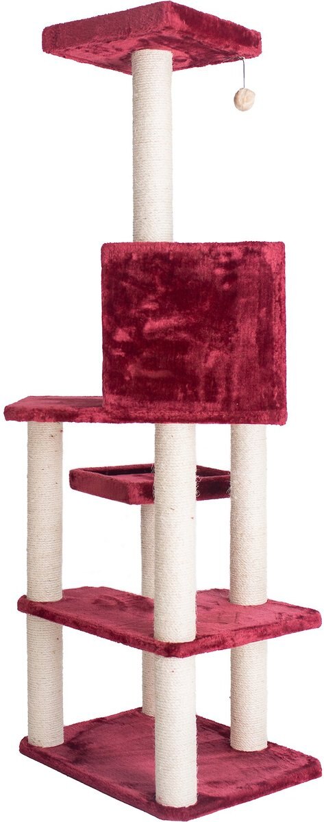 Armarkat 69-in Faux Fur Covered Houseand Cat Tree， Burgundy