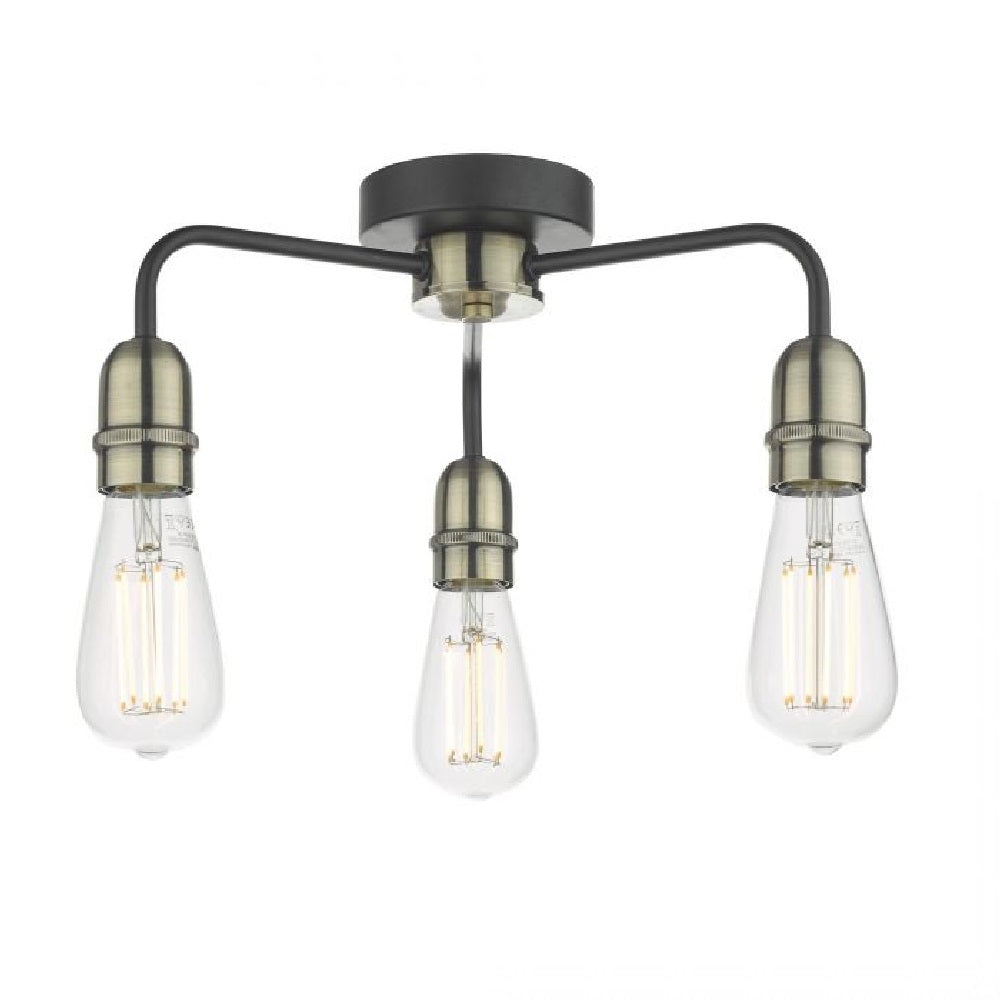 DAR KIE5322 Kiefer Black & Antique Brass Vintage Semi Flush