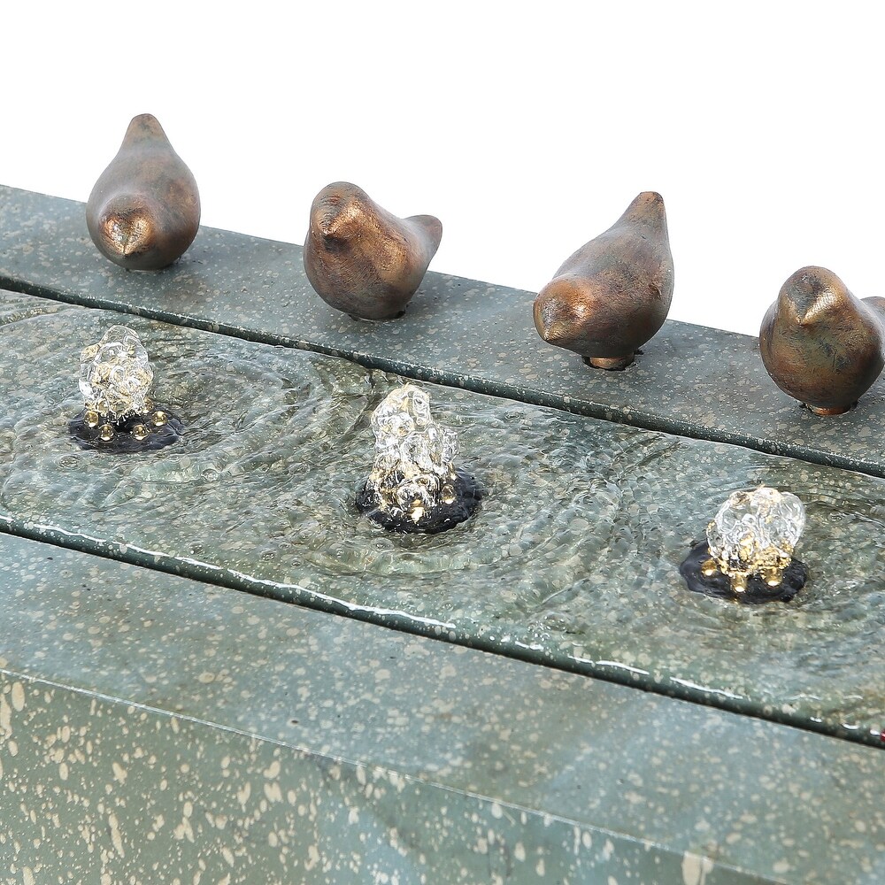 Patina Resin Bubbler Outdoor Fountain with LED Lights and Birds